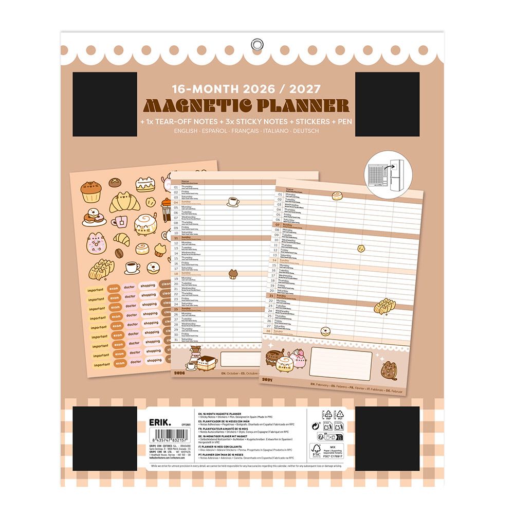 Wall Calendar/Planner with Magnets 2026/2027 16 months 30X34cm PUSHEEN