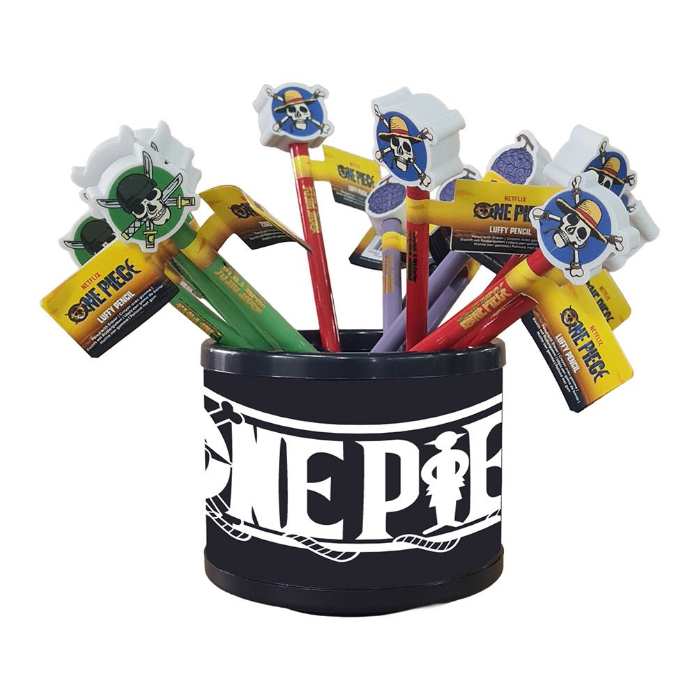 Display 20 Pencils with eraser ONE PIECE (5 pieces of 3 designs) - (Anime Collection)