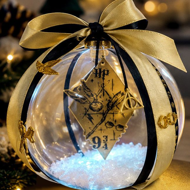 Χειροποίητη Χριστουγεννιάτικη Μπάλα 12 cm με Plexiglass HARRY POTTER