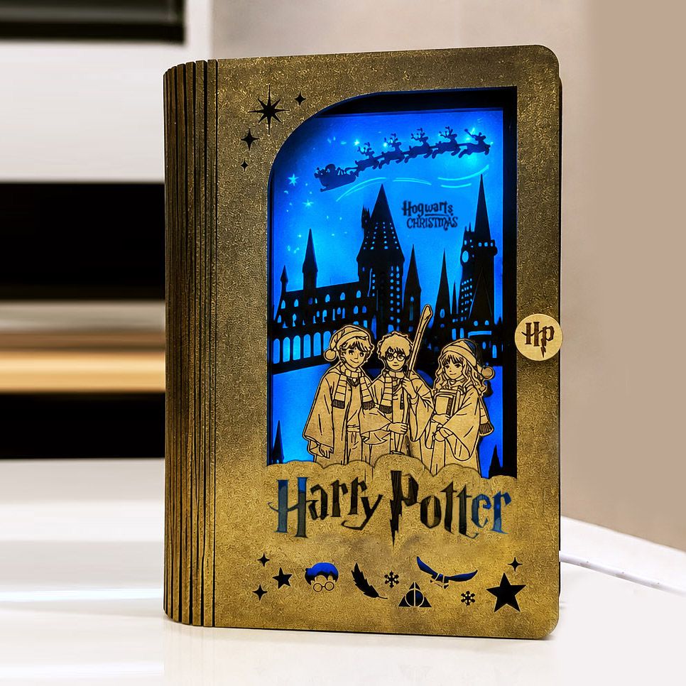 Χειροποίητο Ξύλινο Φωτιζόμενο Βιβλίο HARRY POTTER