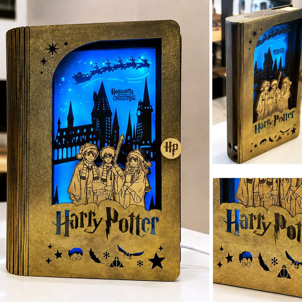 Χειροποίητο Ξύλινο Φωτιζόμενο Βιβλίο HARRY POTTER