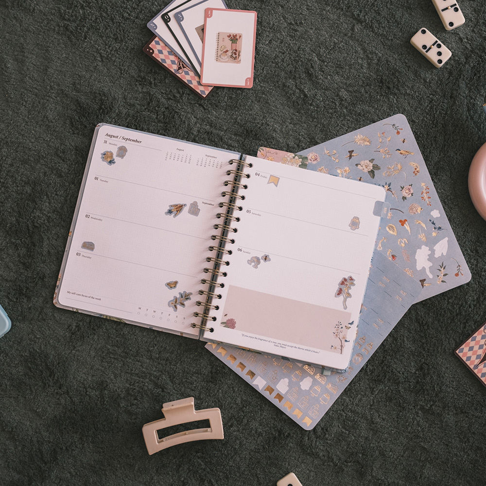 Premium Academic Weekly Planner 2026/2027 Wire-o 12 Months 16,5Χ21cm BAMBINA SEASONAL FLOWERS by Kokonote