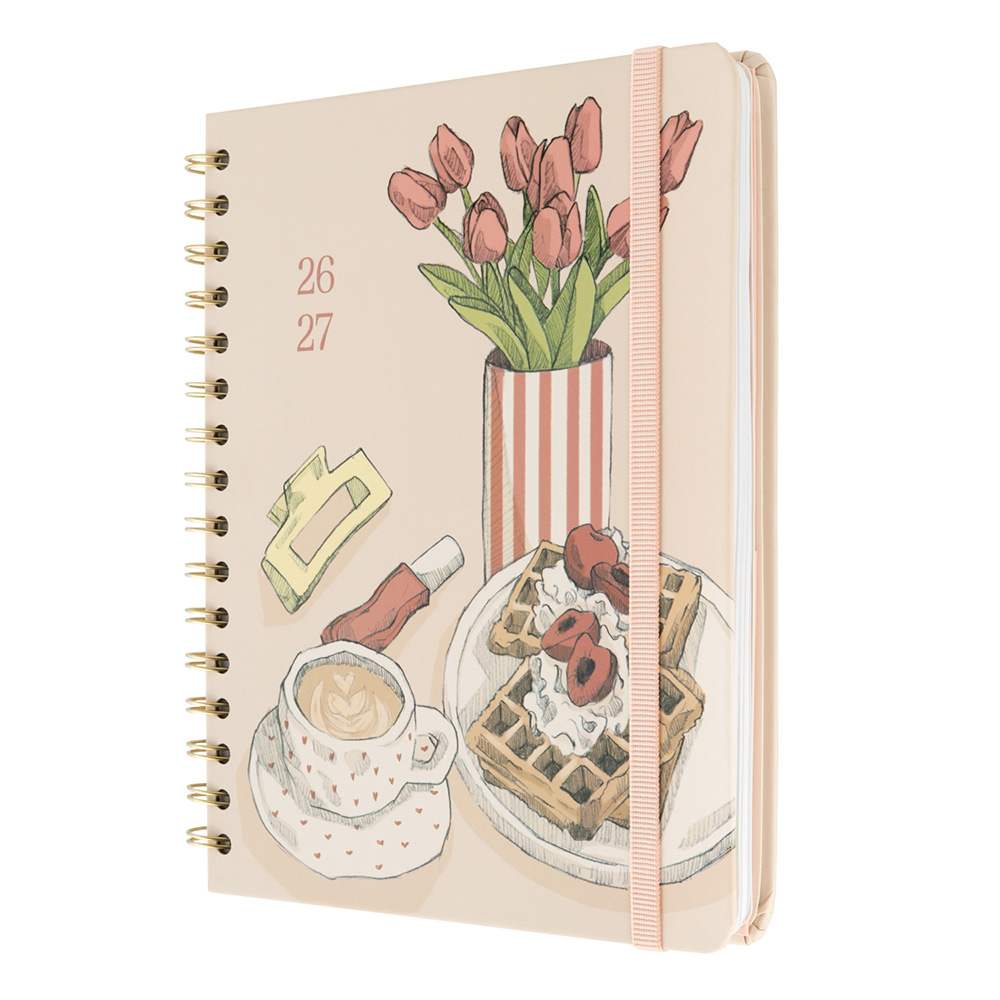 Premium Academic Weekly Planner 2026/2027 Wire-o 12 Months 16,5Χ21cm BAMBINA LATTE BLOSSOM by Kokonote