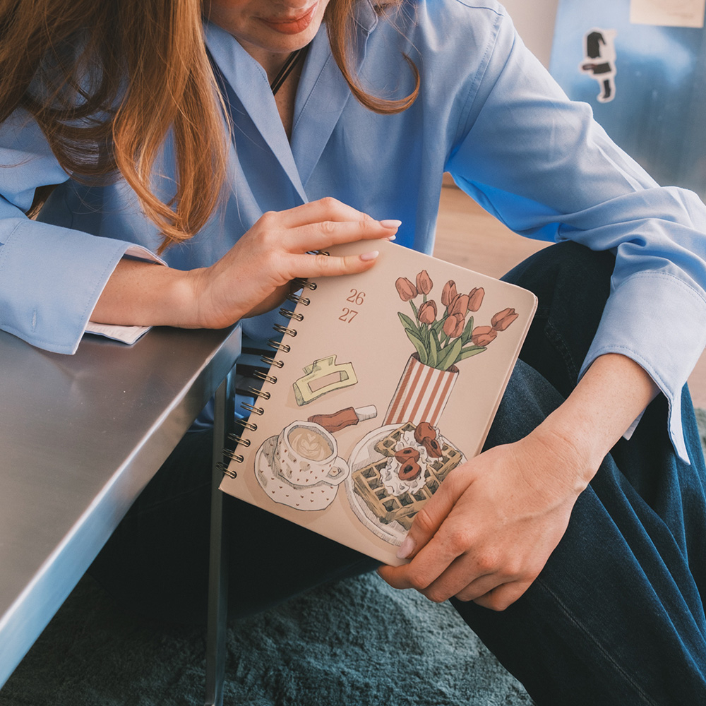 Premium Academic Weekly Planner 2026/2027 Wire-o 12 Months 16,5Χ21cm BAMBINA LATTE BLOSSOM by Kokonote