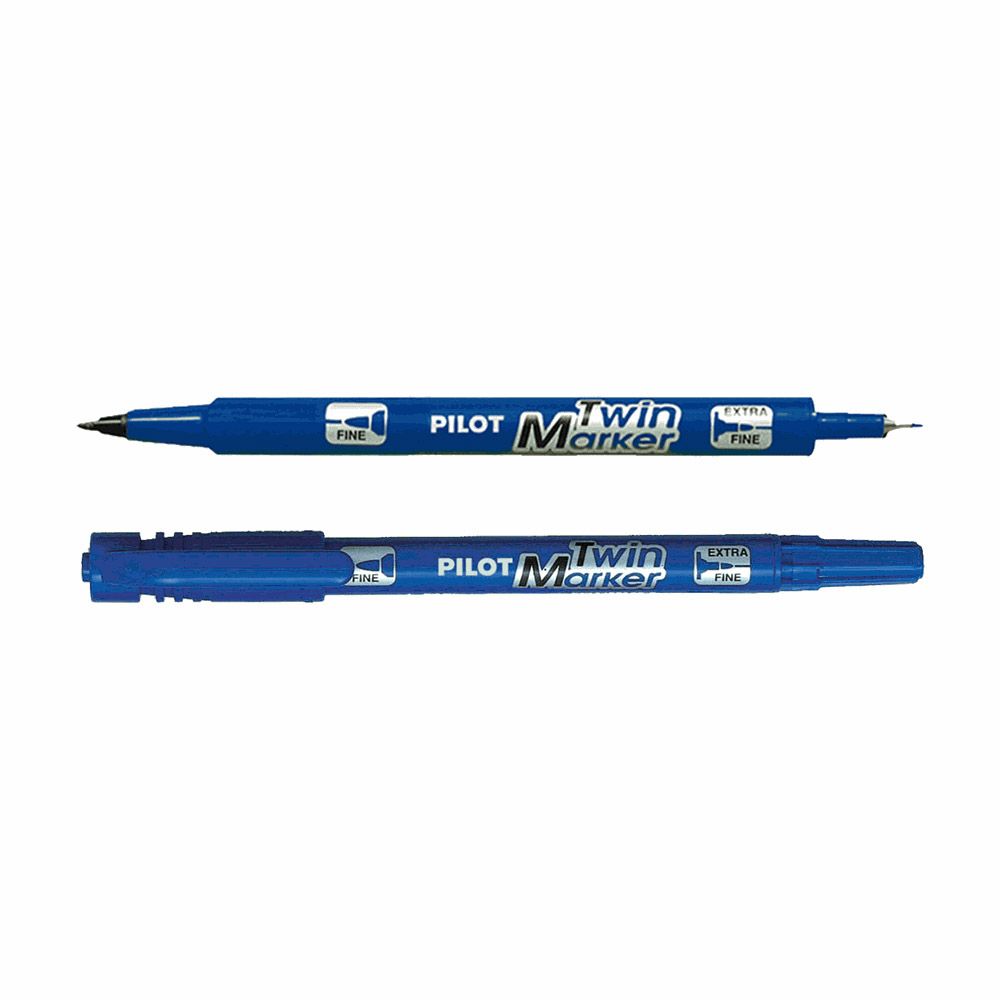 Permanent Marker PILOT Twin Marker Fine Blue, Pack of 10pcs