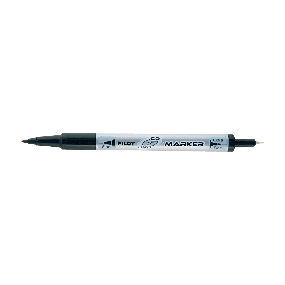 Permanent Marker CD/ DVD PILOT Twin Marker Fine Black, Pack of 12pcs