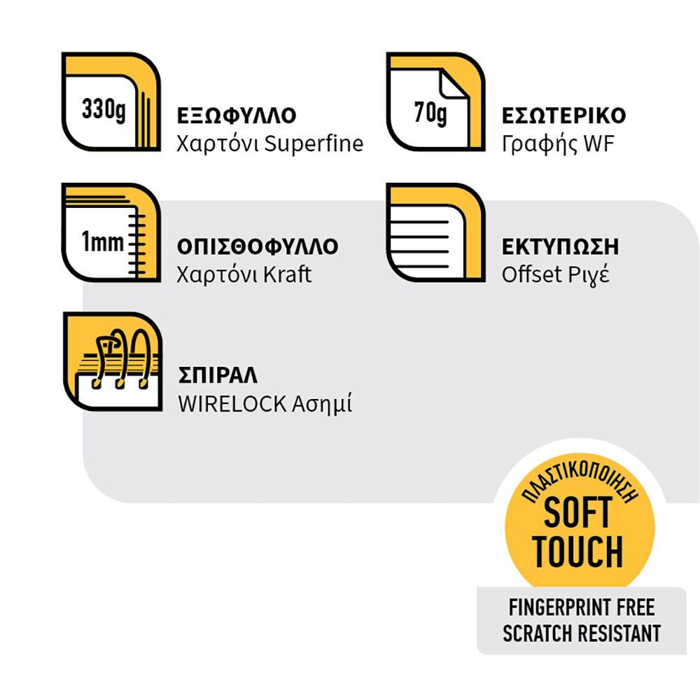 DENIM Τετράδιο Σπιράλ Wirelock B5/17Χ25 3 Θέματα 90 Φύλλα 6τμχ