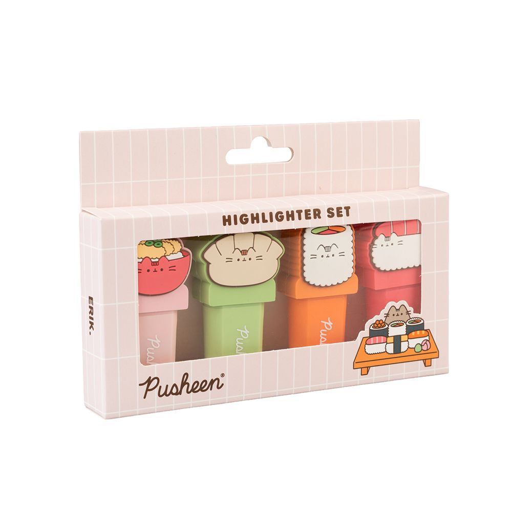 Σετ 4 Υπογραμμιστές (Highlighters) με 3D Topper PUSHEEN SUSHI ROLL